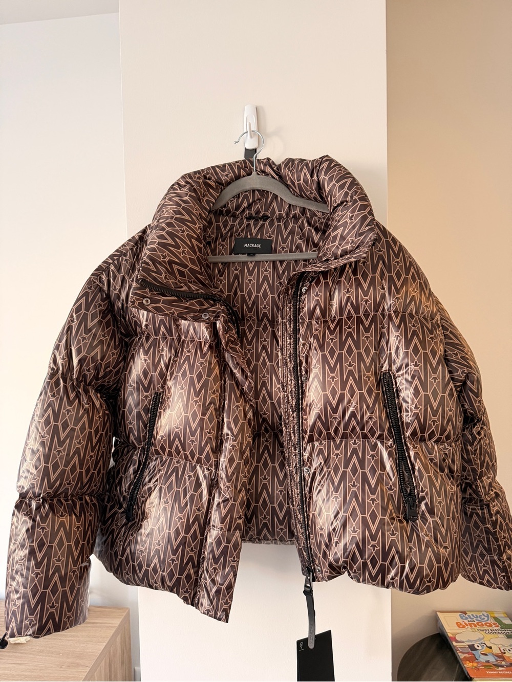 Mackage Brown Logo-Print Puffer Jacket